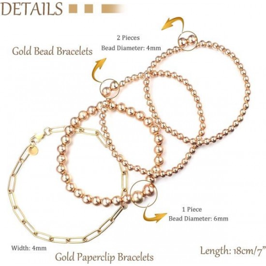 4 PCS Bead Bracelet For Women Beaded Ball Paper Clip Bracelet Stretchable Elastic Bracelet Set 4 PCS Bead Bracelet For Women Beaded Ball Paper Clip Bracelet Stretchable Elastic Bracelet Set